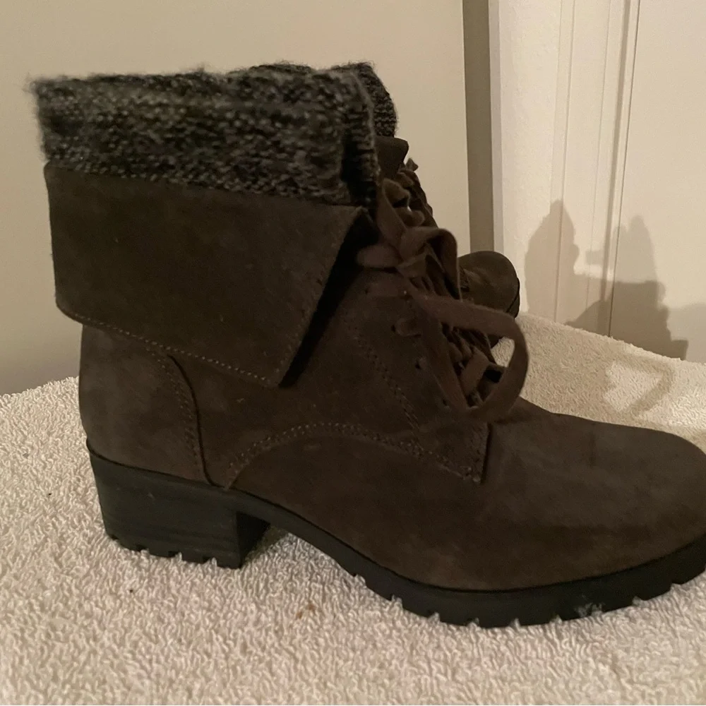 Lucky Brand Genuine Suede Leather Lace Up Block Heel Boots Brown New!